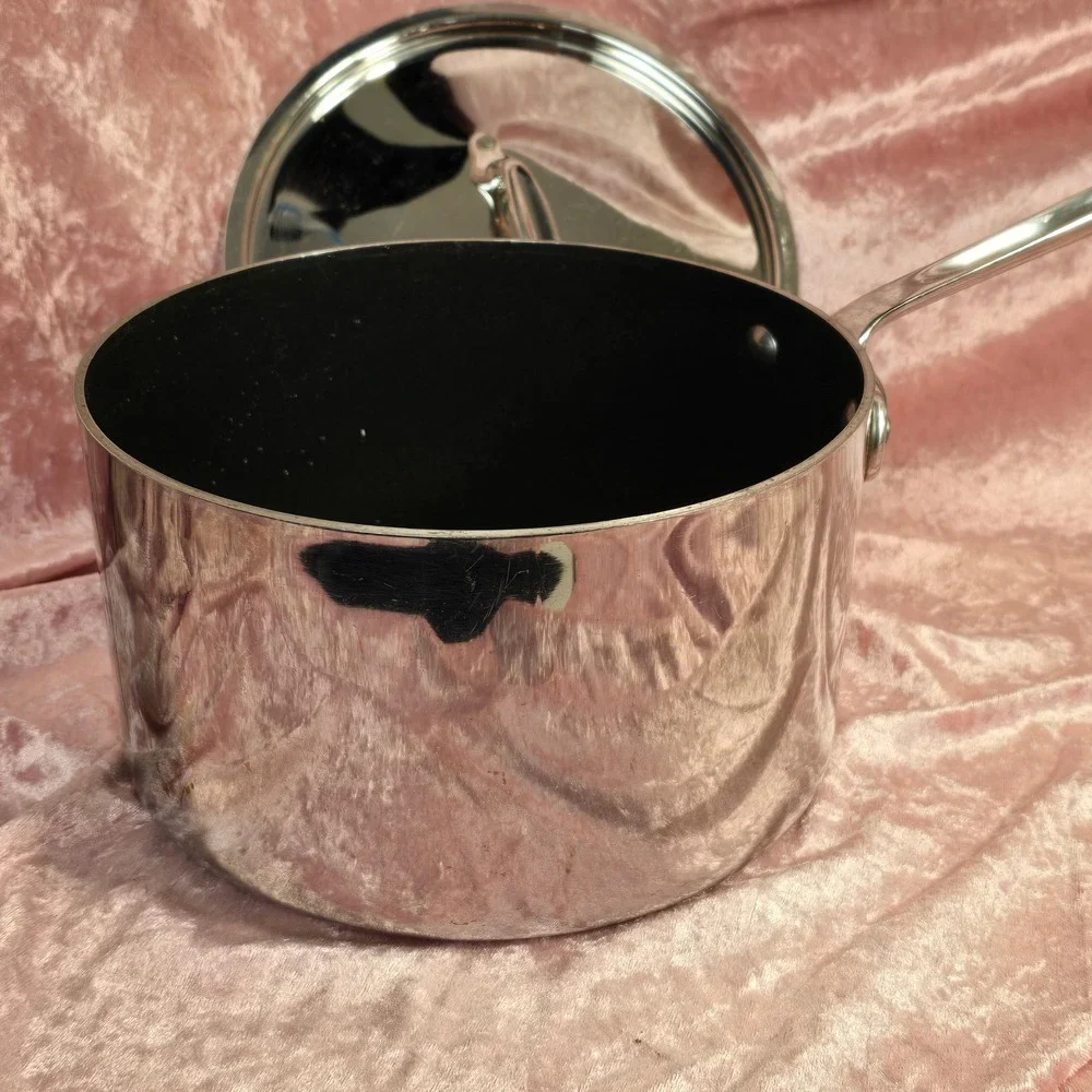 All-Clad Stainless Steel Nonstick Saucepan with Lid Silver 5x8 Inch 3 Quart